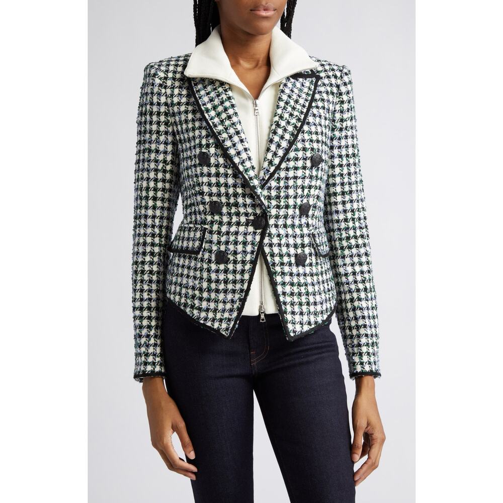 Veronica Beard Diego Dickey Jacket Black White Classic Plaid Tweed Blazer Size 8 - Picture 2 of 14